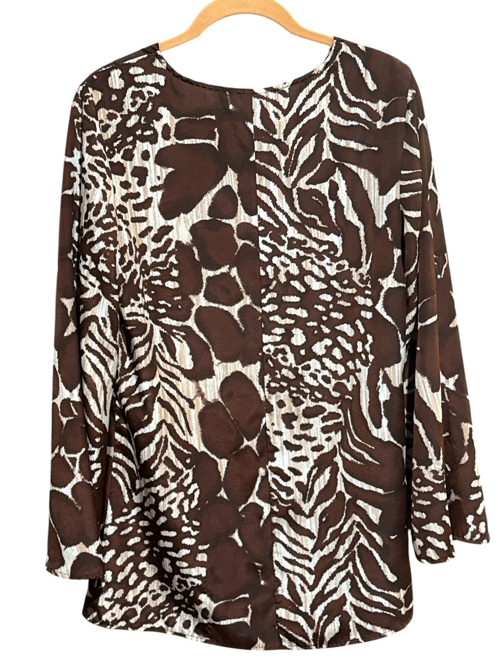 Vintage AVON Animal Print V-Neck Tunic M 20” p2p Brown/White EUC - Picture 10 of 11